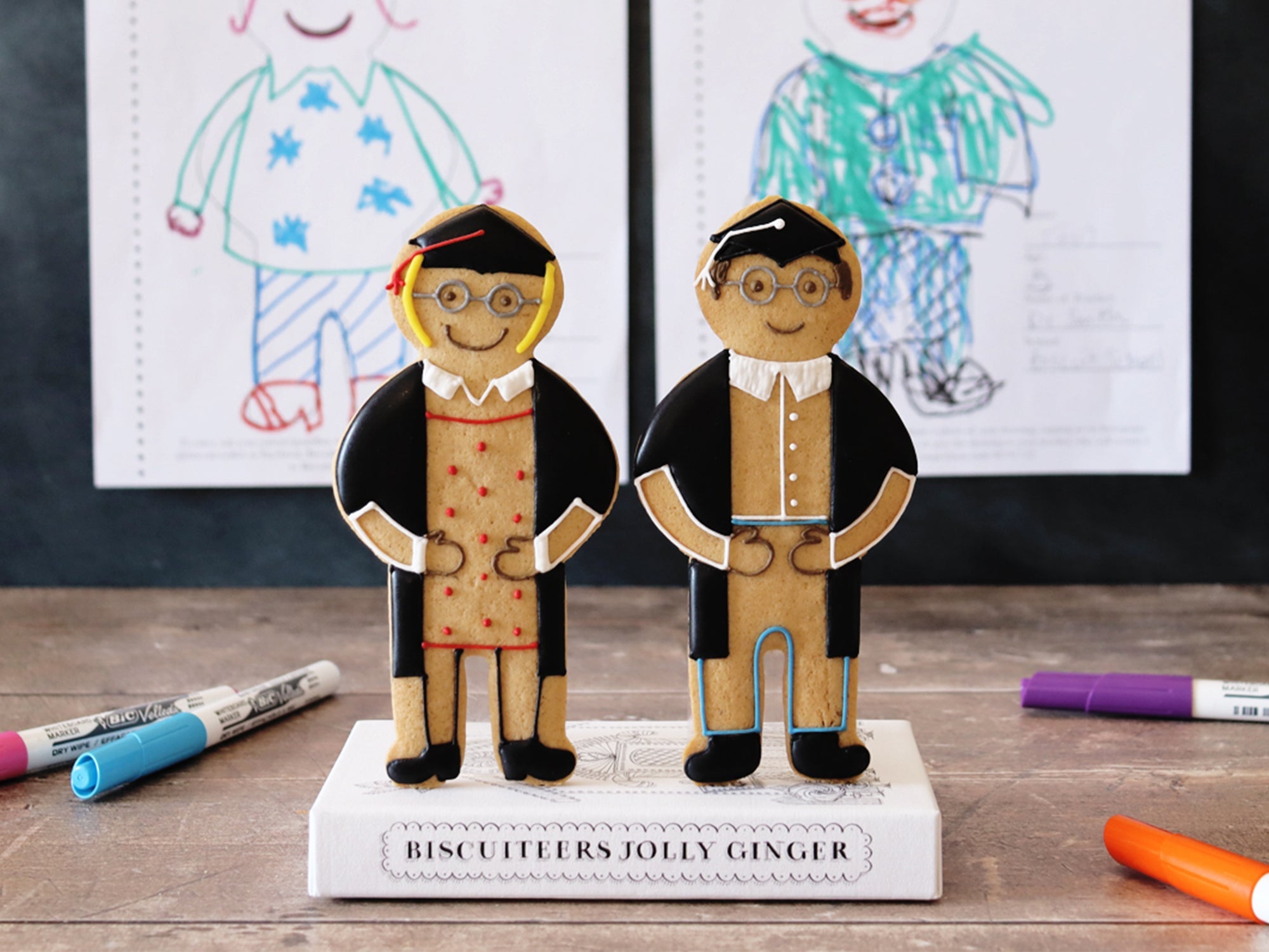 Teacher Jolly Gingers: Hand-iced gingerbread in teaching attire, perfect for Teacher Appreciation gifts by Biscuiteers.