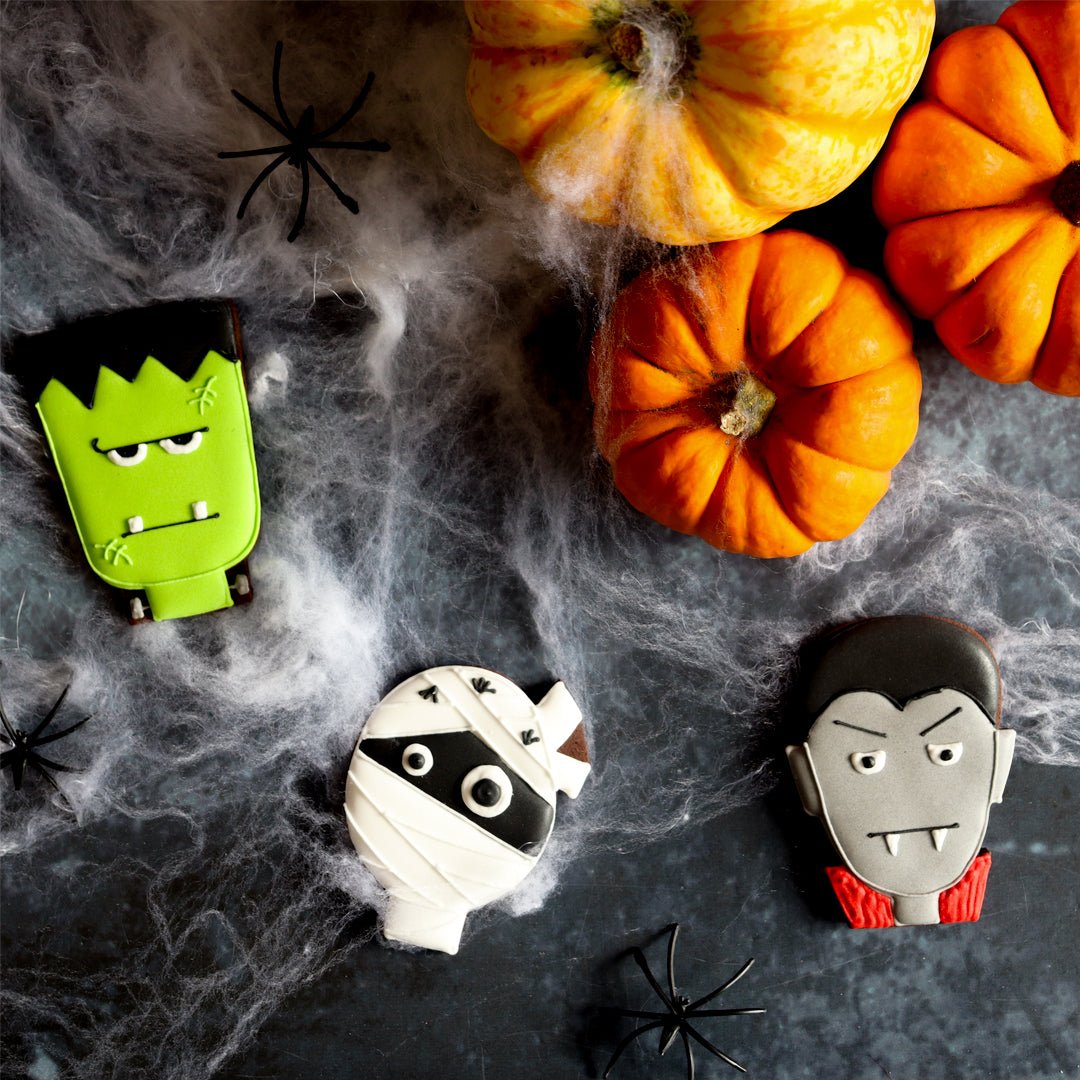 Halloween-themed Biscuiteers Monster Munch biscuits, perfect for corporate gifts and spooky season celebrations.
