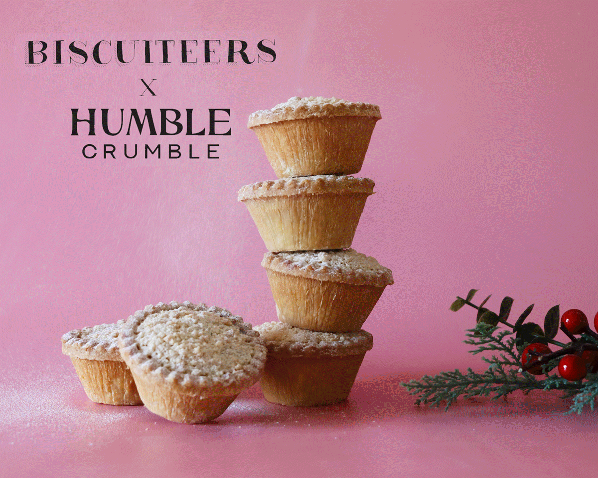 Biscuiteers Christmas 2024 award-winning collection; festive treats and gifts, including mince pies and gingerbread house kits.