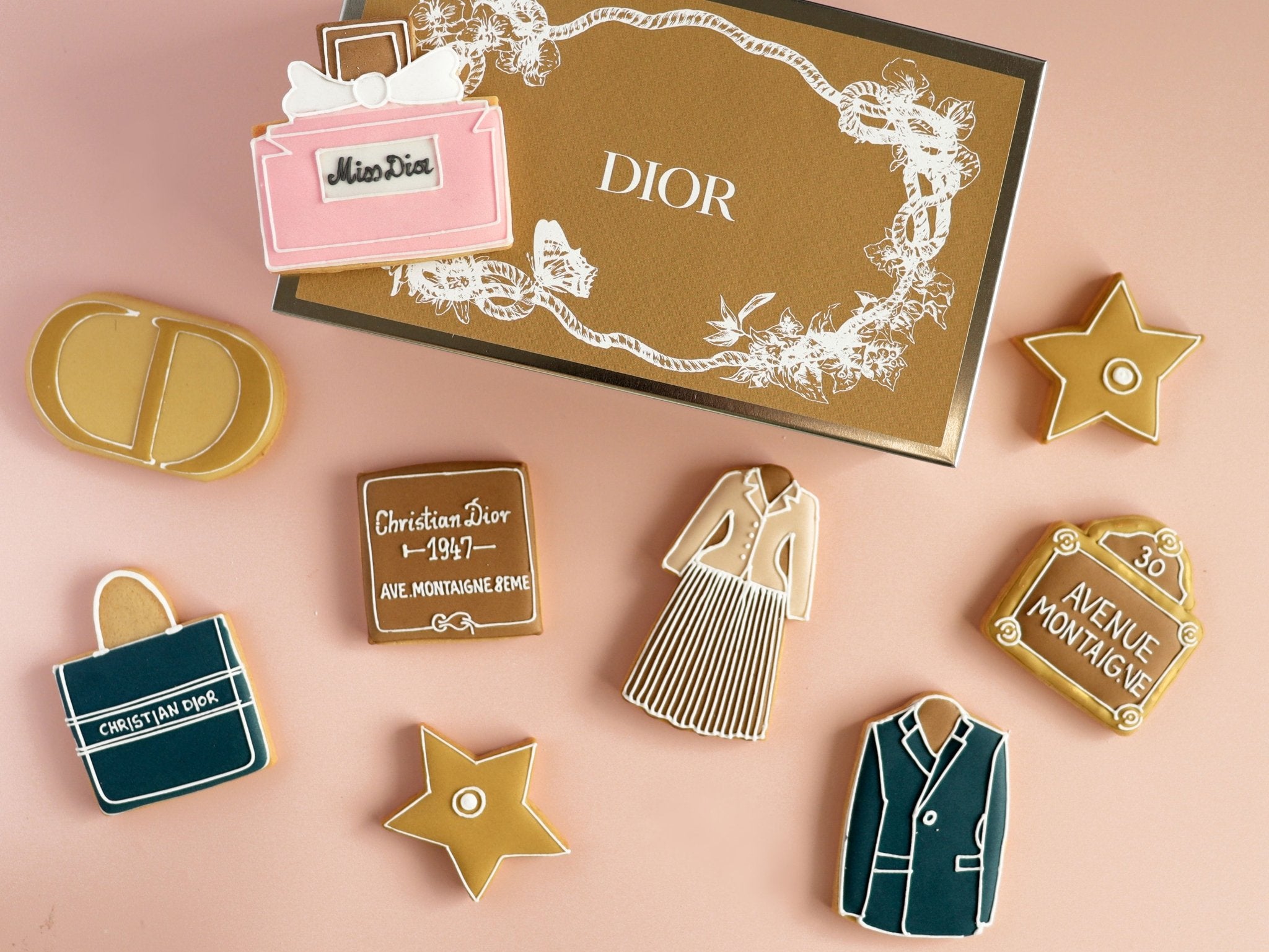 Harrods Christmas Dior collaboration with Biscuiteers: festive storefront, luxury gifts, and exclusive hand-iced biscuits.