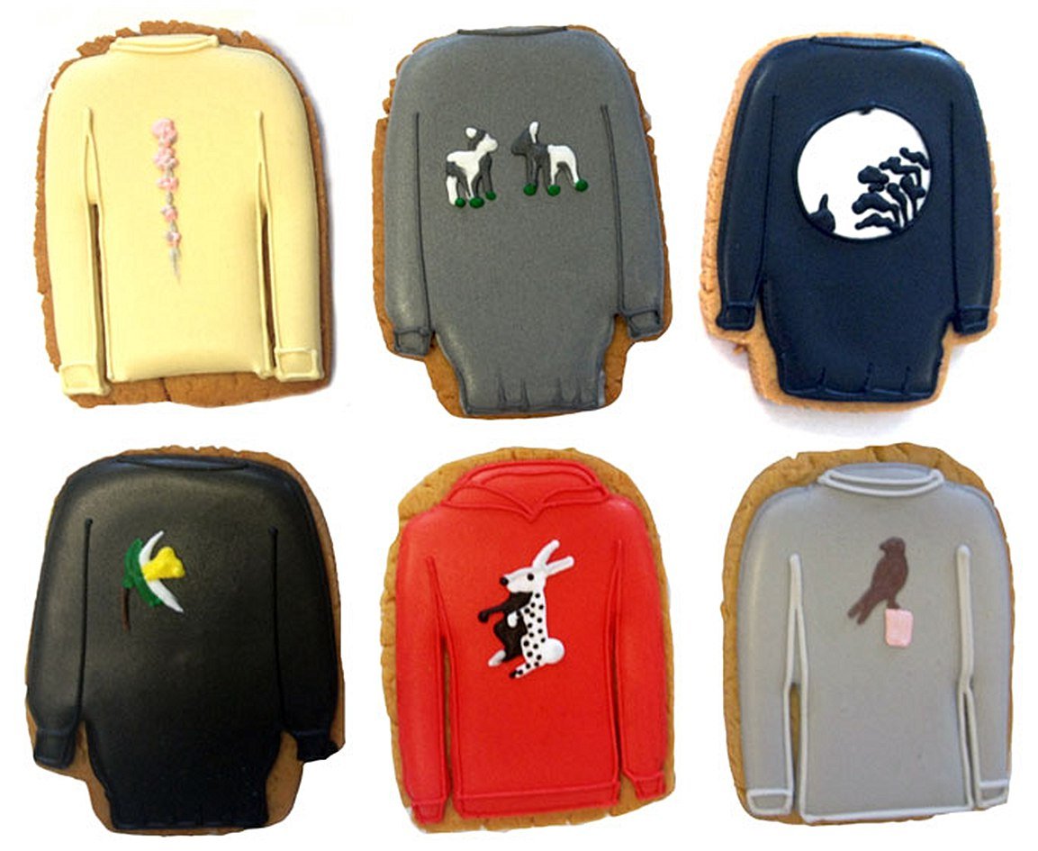 Barbour A/W '13 knitwear biscuits by Biscuiteers, perfect for autumn gifting and personalized treats, featuring Bella Freud designs.
