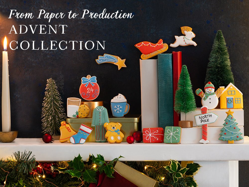 Emma Bridgewater Advent calendar with 24 hand-iced Christmas biscuits by Biscuiteers, perfect for personalized festive gifts.