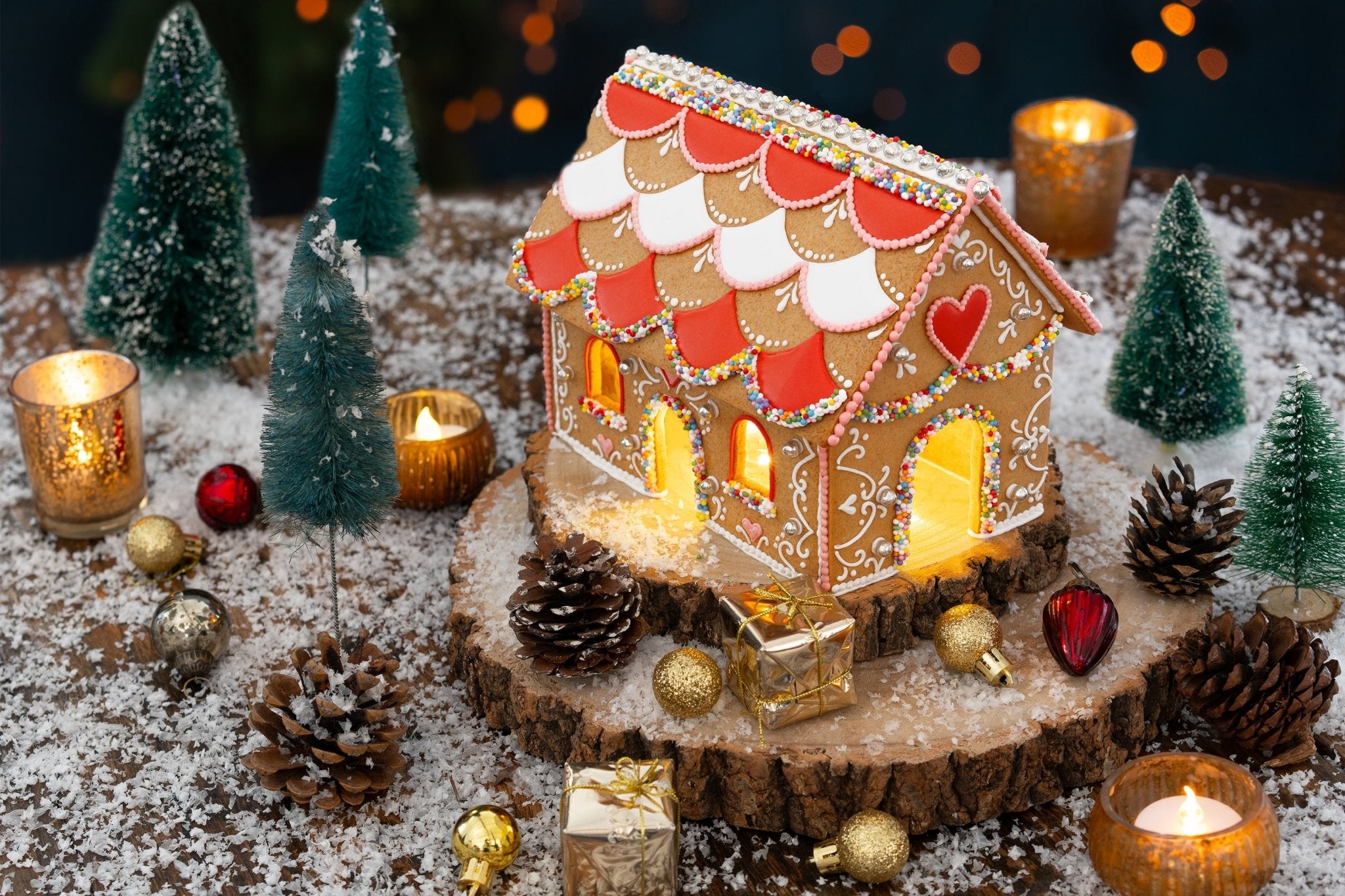 DIY gingerbread house kit by Biscuiteers, perfect for festive personalized gifts, featuring colorful icing and decorations.