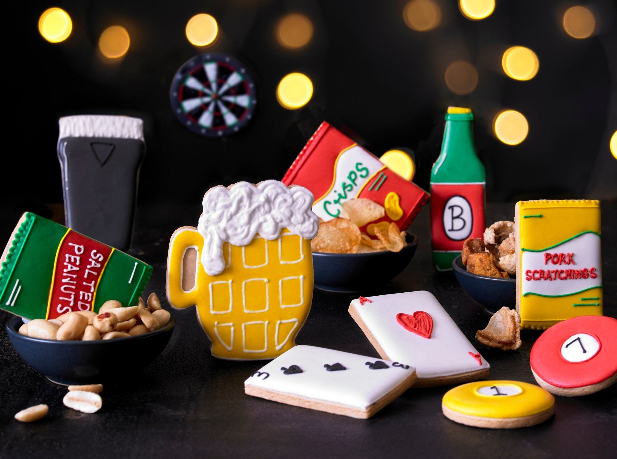 Father's Day Biscuiteers Arms Luxe Tin with pub-themed biscuits, perfect personalized gift for Dad's special day.