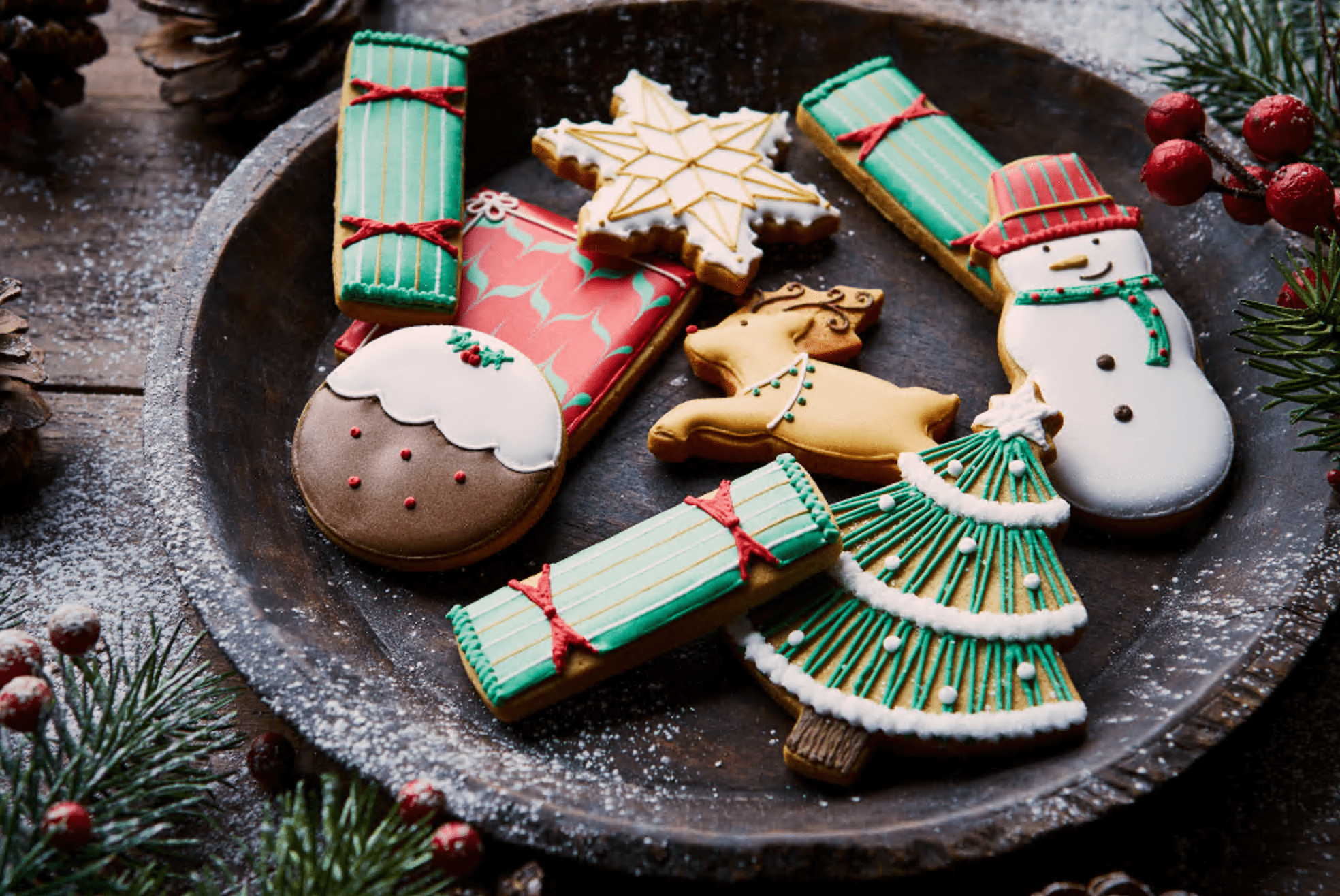 Happy Christmas Biscuiteers collection with festive biscuits, perfect for personalized gifts and seasonal cheer.