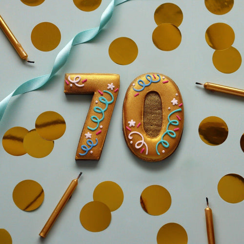 70th Birthday Milestone Letterbox Biscuit - Biscuiteers