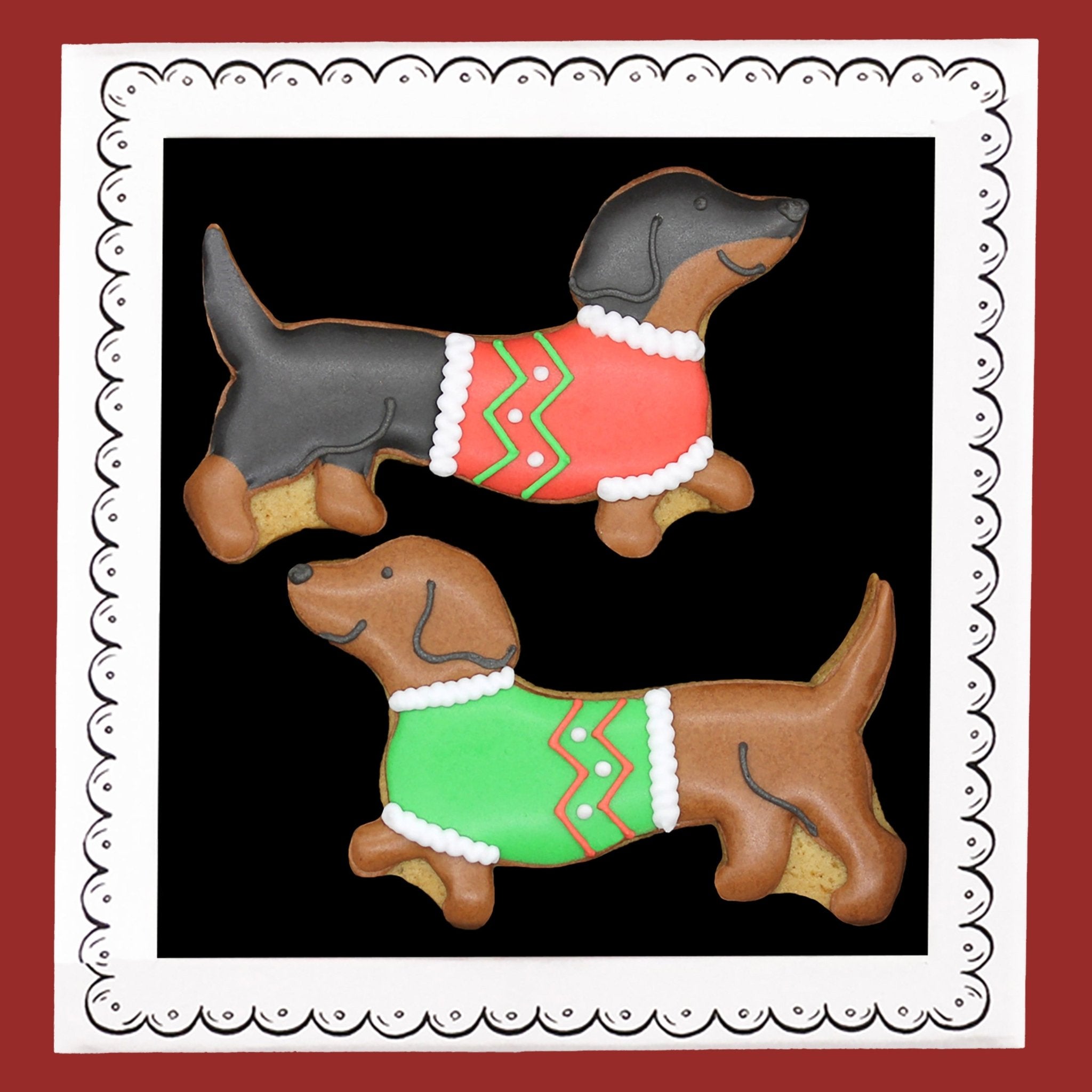 Christmas Sausage Dogs Letterbox Biscuits - Biscuiteers