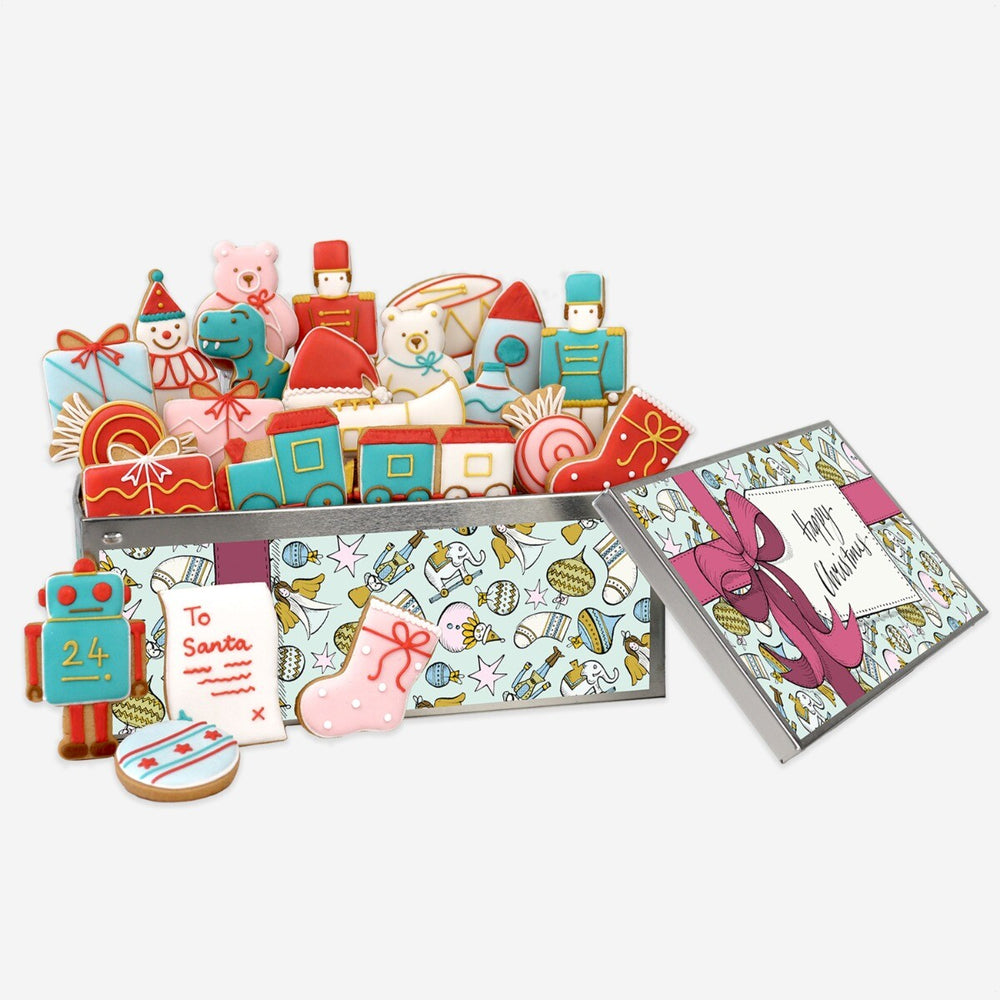 Hand-iced Little Box Birthday Chocolates, perfect personalised birthday gift, featuring unique biscuit tin design.