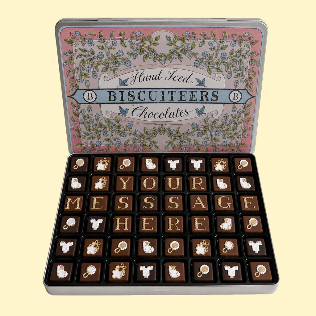 Giant Tin Personalised New Baby Chocolates - Biscuiteers