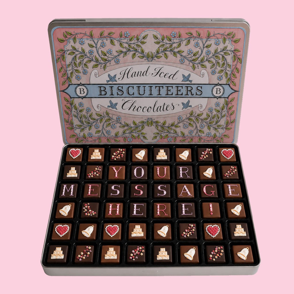 Giant Tin Personalised Wedding Chocolates - Biscuiteers