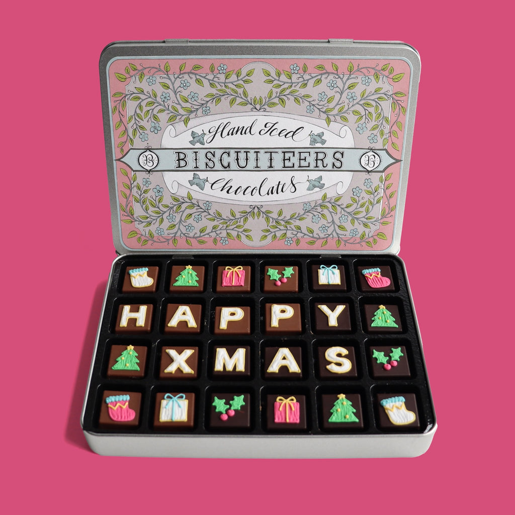 Medium Tin Happy Christmas Chocolates - Biscuiteers