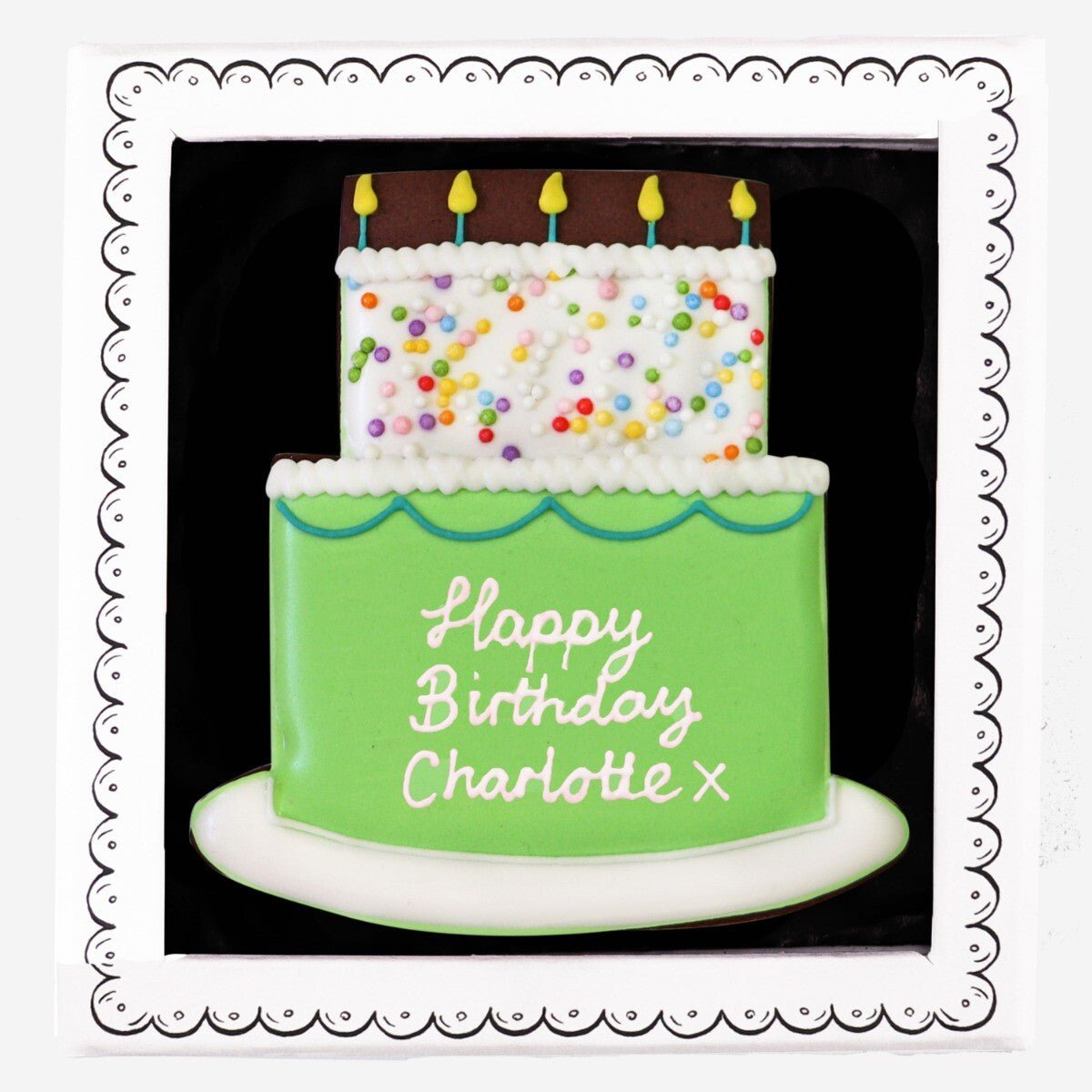 Personalised Green Birthday Cake Letterbox Biscuit - Biscuiteers